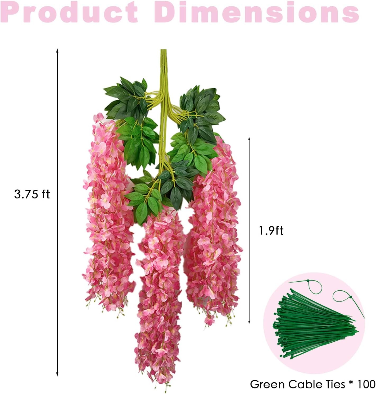 48 pcs artificial wisteria hanging flowers 3.75 ft pink strings