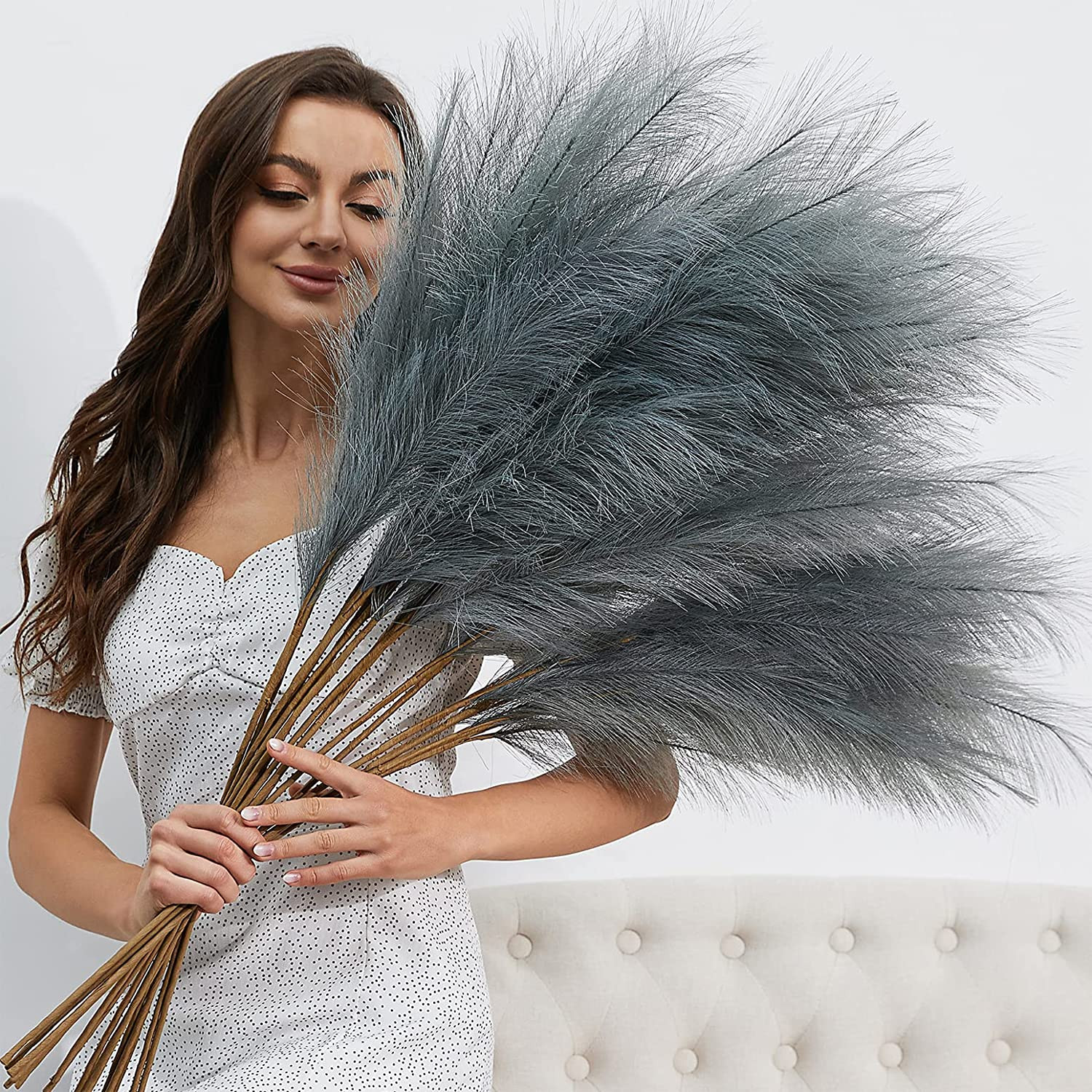 FOTEEWL 8 PCS Faux Pampas Grass Decor 38″/3.1FT Tall Fake Pompas Floral Large Ar