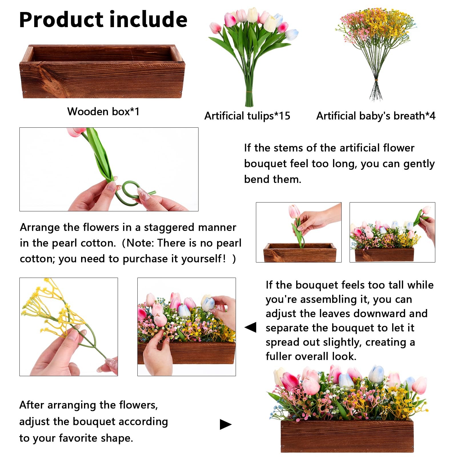 Table Centerpiece Decoration Faux Colorful Artificial Tulip Babys Breath Fake…