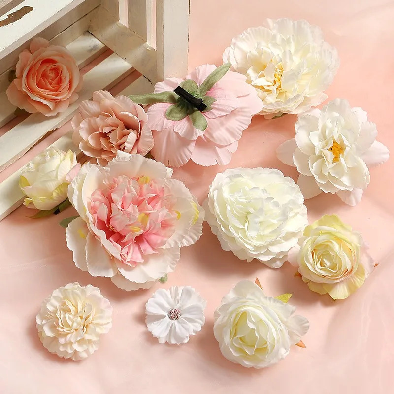 Mixed Rose Artificial Flowers Silk Fake Flowers Heads for Room Home Decor