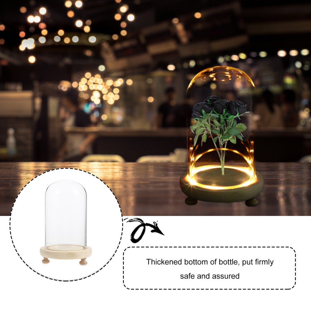 1 Set Creative Preserved Flower Glass Display Cover with Wooden Stand