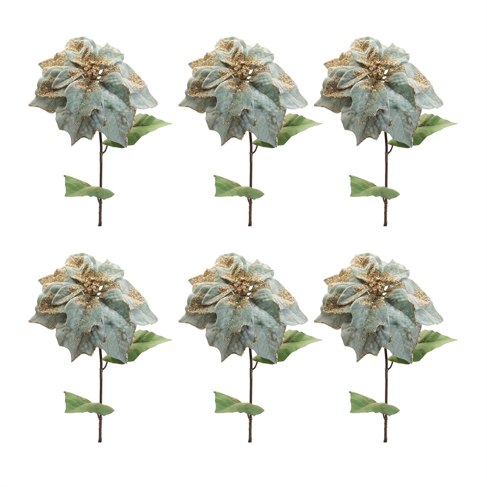 Glittered Poinsettia Flower Stem (Set of 6)