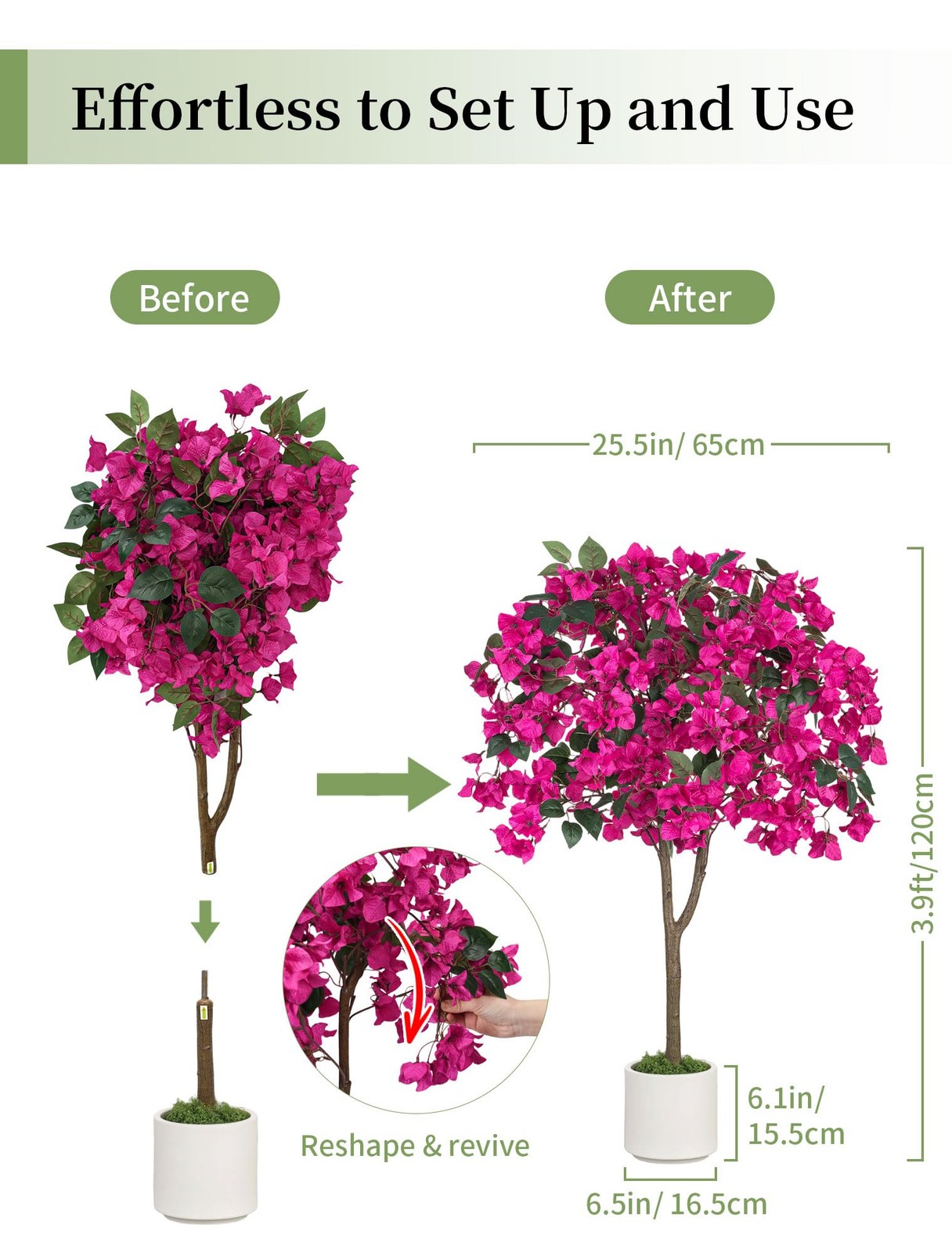 Bougainvillea Artificial Tree for Porch: 2-Pack 3.9ft Hot Pink Fake Flower Tr…