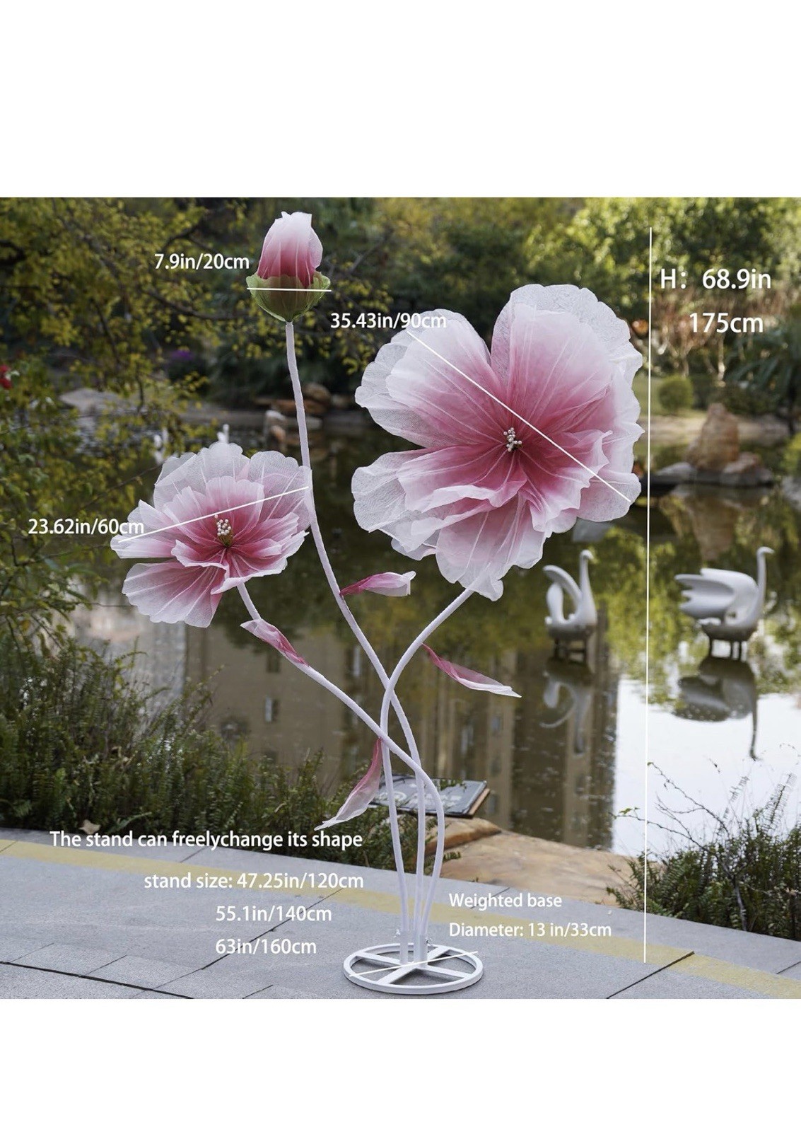Giant Flowers Decoration W/ Stand Floor Standing Oversized Large Organza Flowers