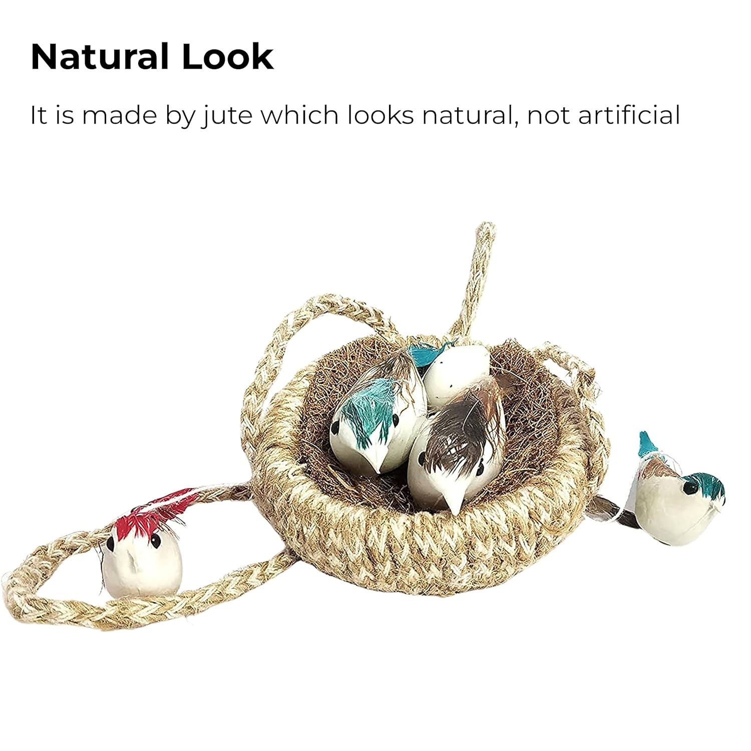 Handmade Artificial Hanging Nest with 5 Birds Jhumar Showpiece Chidiyan