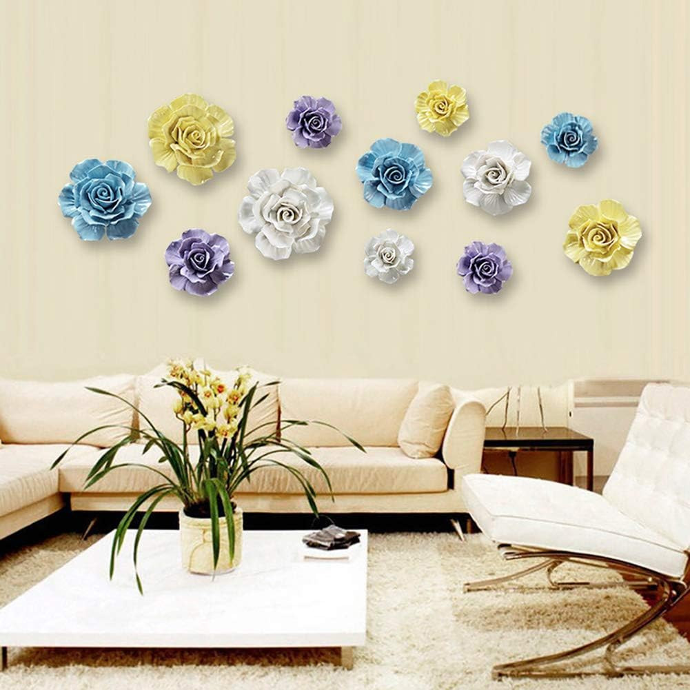 Blue 3D Rose Ceramic Flower Wall Art for Home Décor, 7.08 Inch