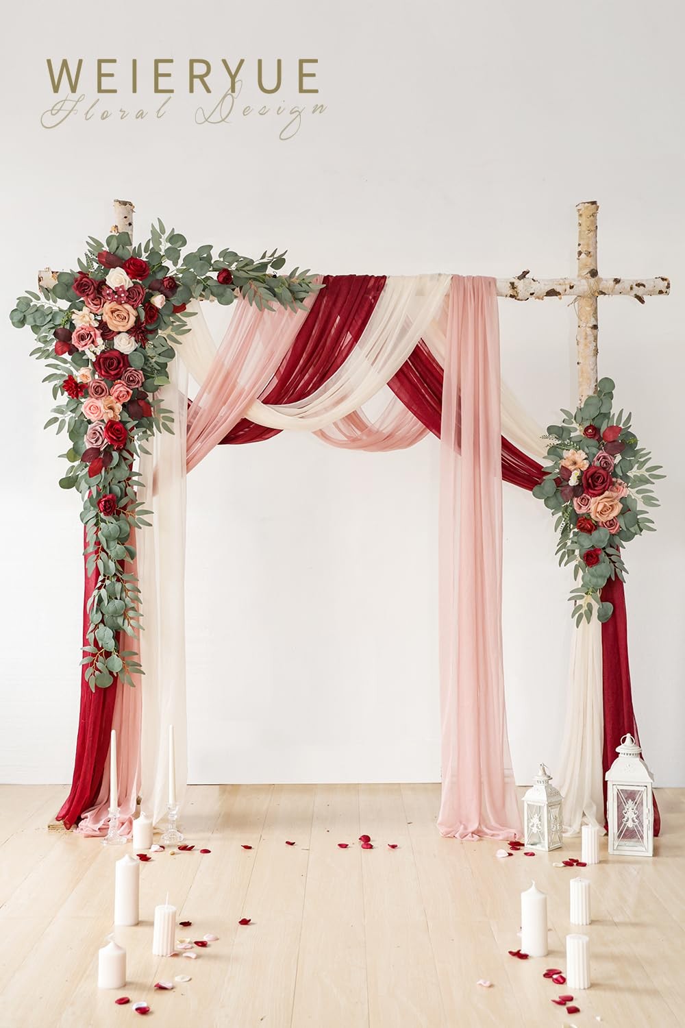 Deluxe Wine Red Artificial Wedding Arch Flowers with Drapes Kit-Pack of 5, 2p…