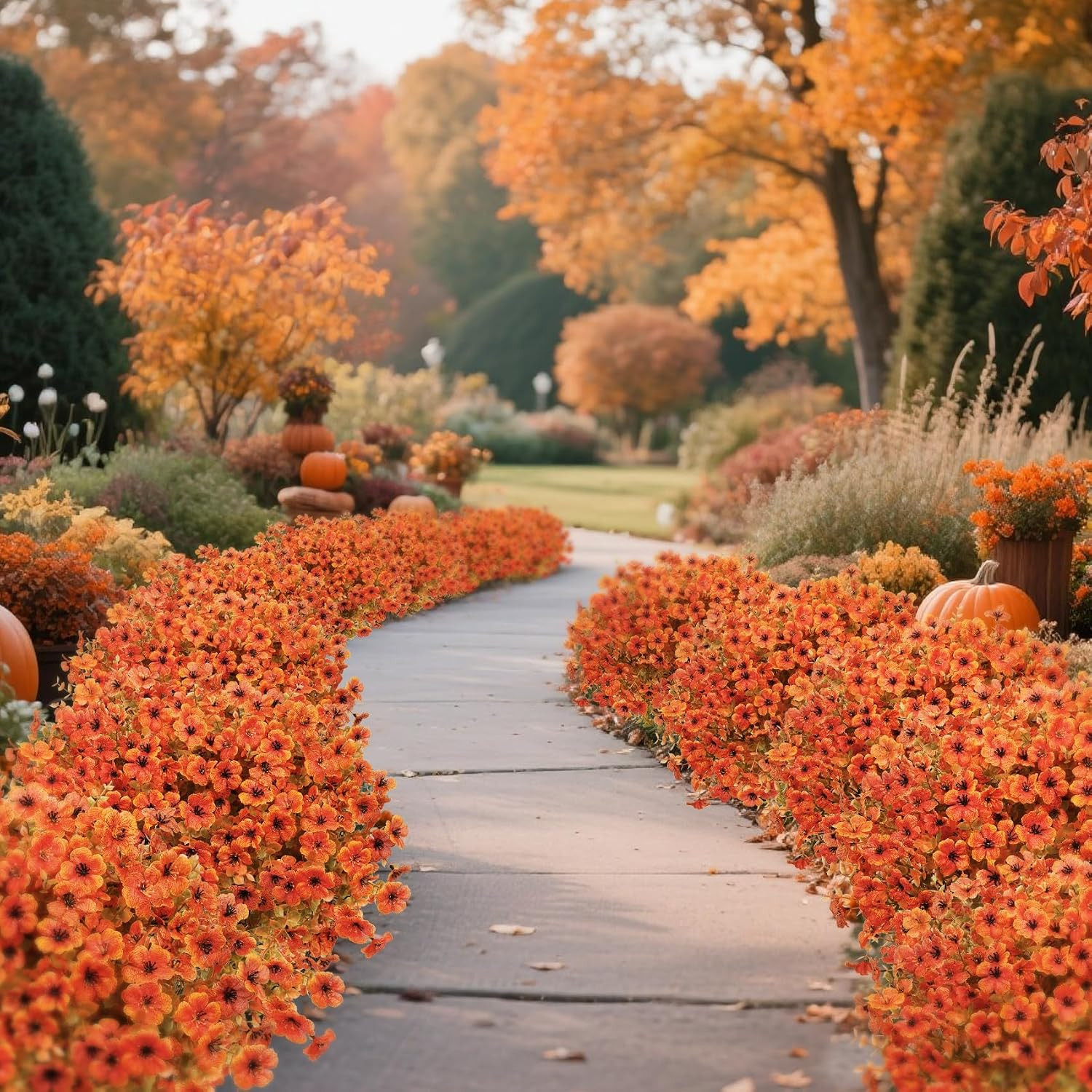 24 Pcs Artificial Fall Flowers, Fake Mums Outdoors, Fall Orange | Lifelike Faux