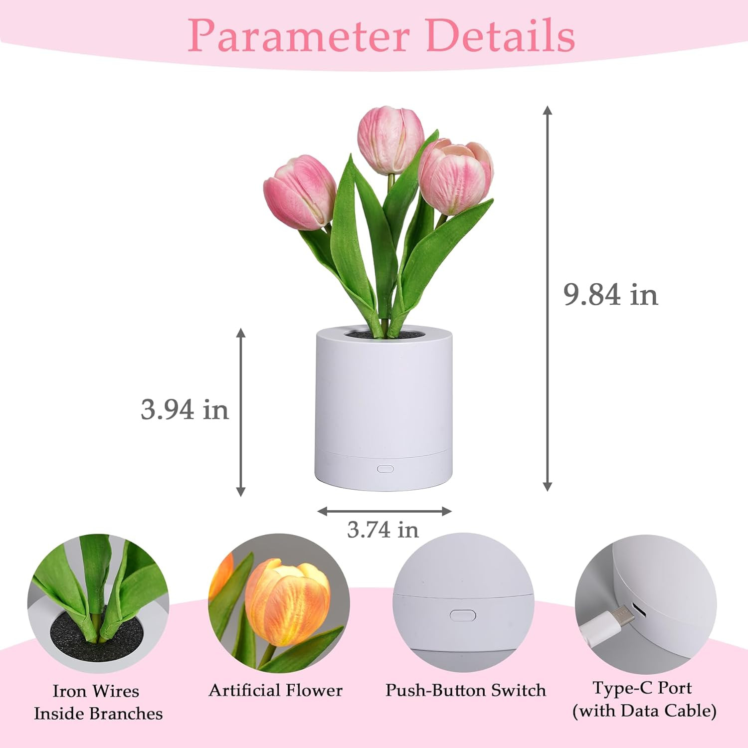 Tulips Flower Lamp Gifts for Women, Birthday Gifts for Sister, Daughter, Wife, G
