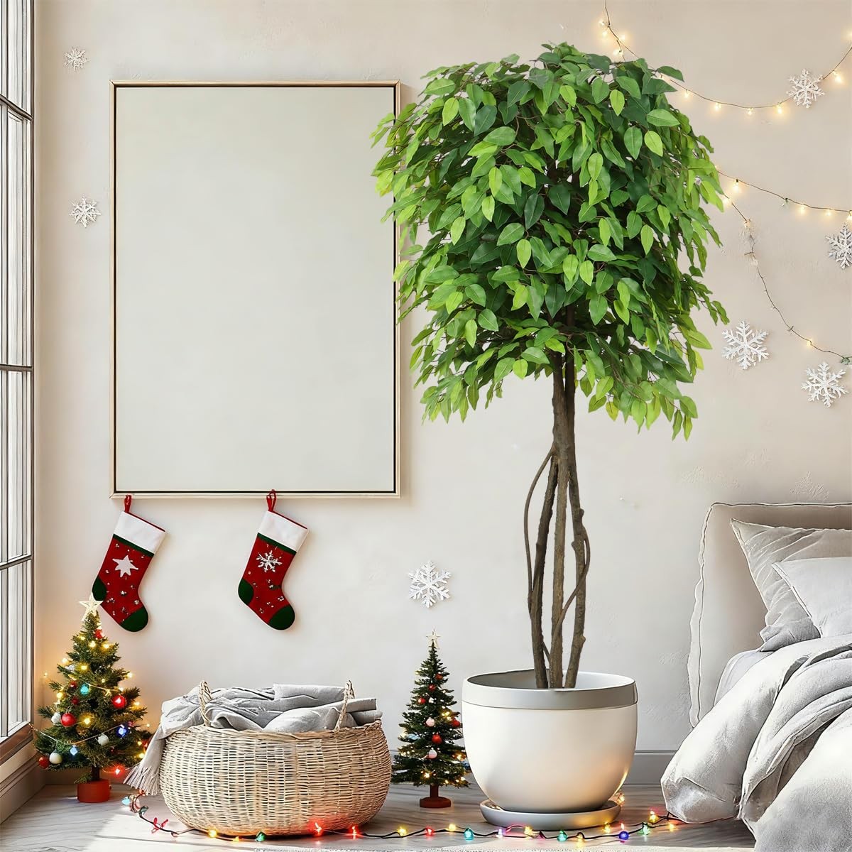 5ft Artificial Ficus Trees for Home Indoor Decor,Faux Banyan Plant with Nearl…