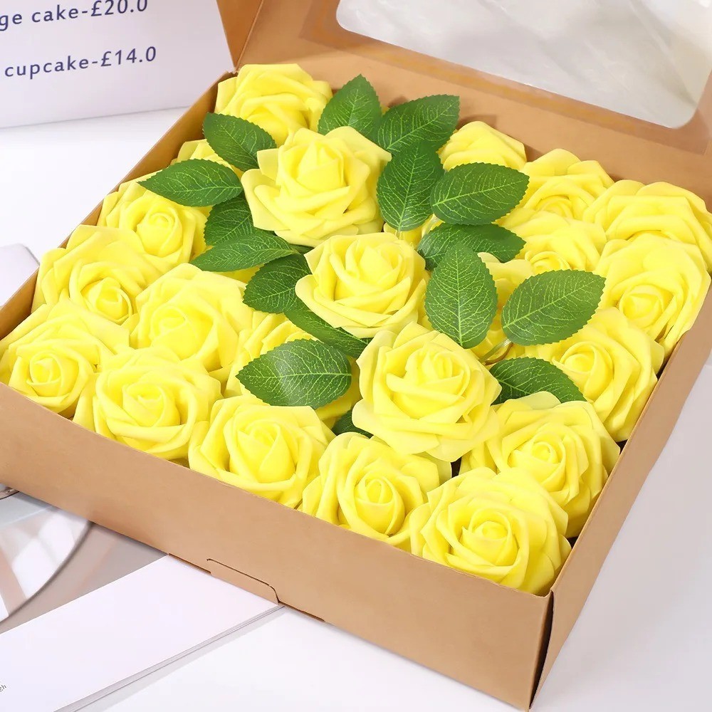 25pcs Artificial Flowers, Fake Flowers Roses W/stem For DIY Wedding Bouquets Cen