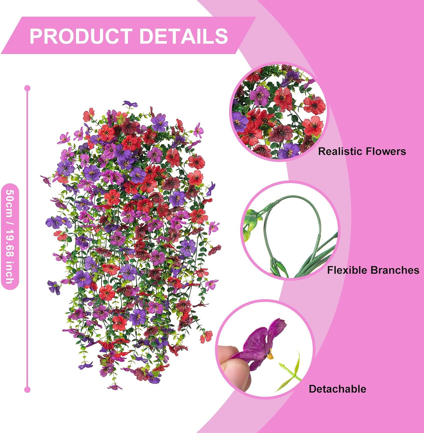 4 PCS Artificial Fake Hanging Flowers Plants for Outdoor Decoration | Faux Silk