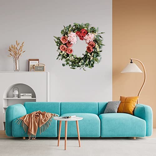 20 inches Artificial Pink Peony Wreath for Front Door Wreath with Hydrangea
