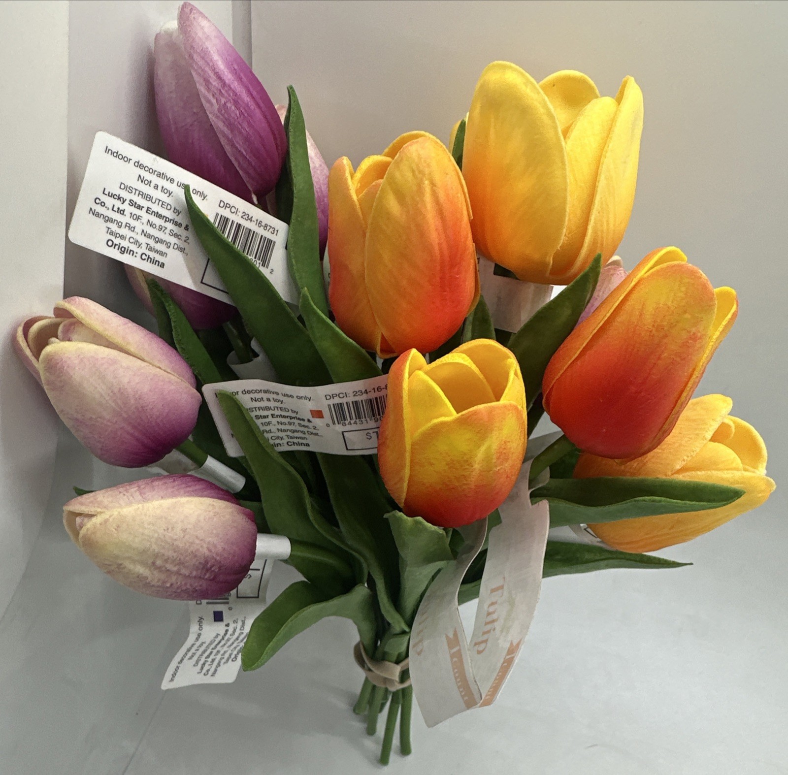 15 Artificial Tulips Flower “Real Touch” Stems w/ Flower & 2 Leaves Assorted