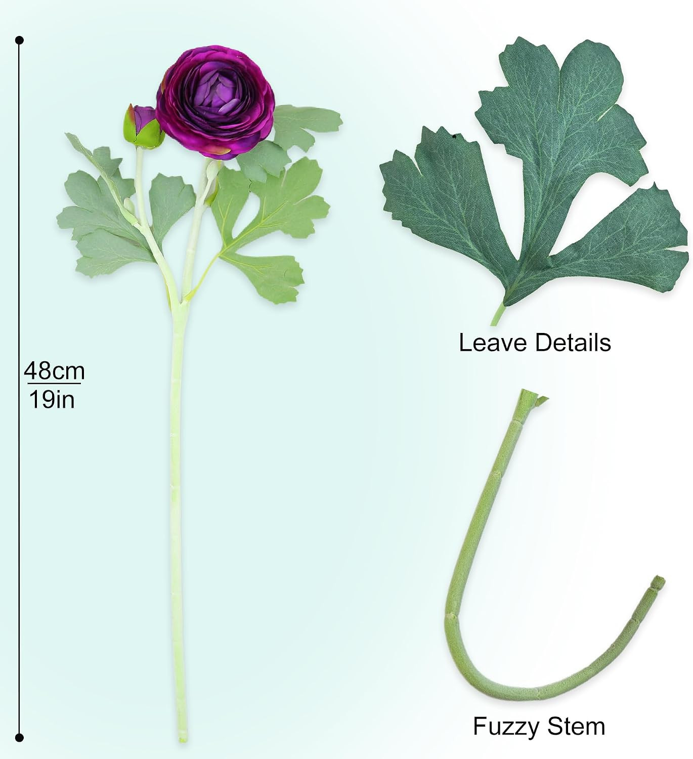 Artificial Ranunculus Flowers with Real Touch Stem,Silk Ranunculus Flowers (Purp