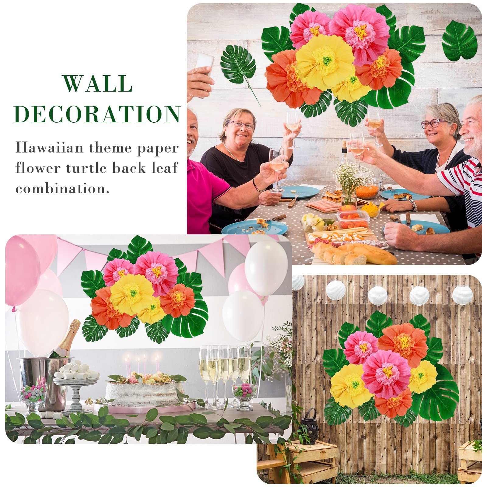 40 Pack Tropical Party Decorations Tissue Paper Hibiscus Flowers Palm Leaves