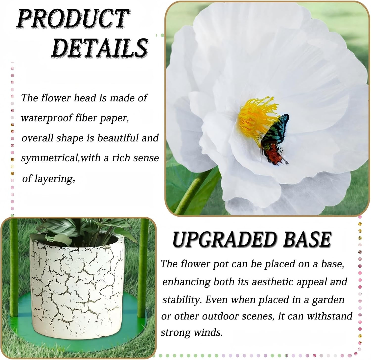 5.8 Ft Giant White Paper Poppy Flowers for Wedding & Home Decor