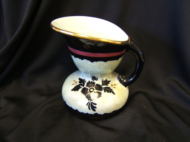Small Decorative Pitcher Green w Black & Gold Flower 4″ Height VGC