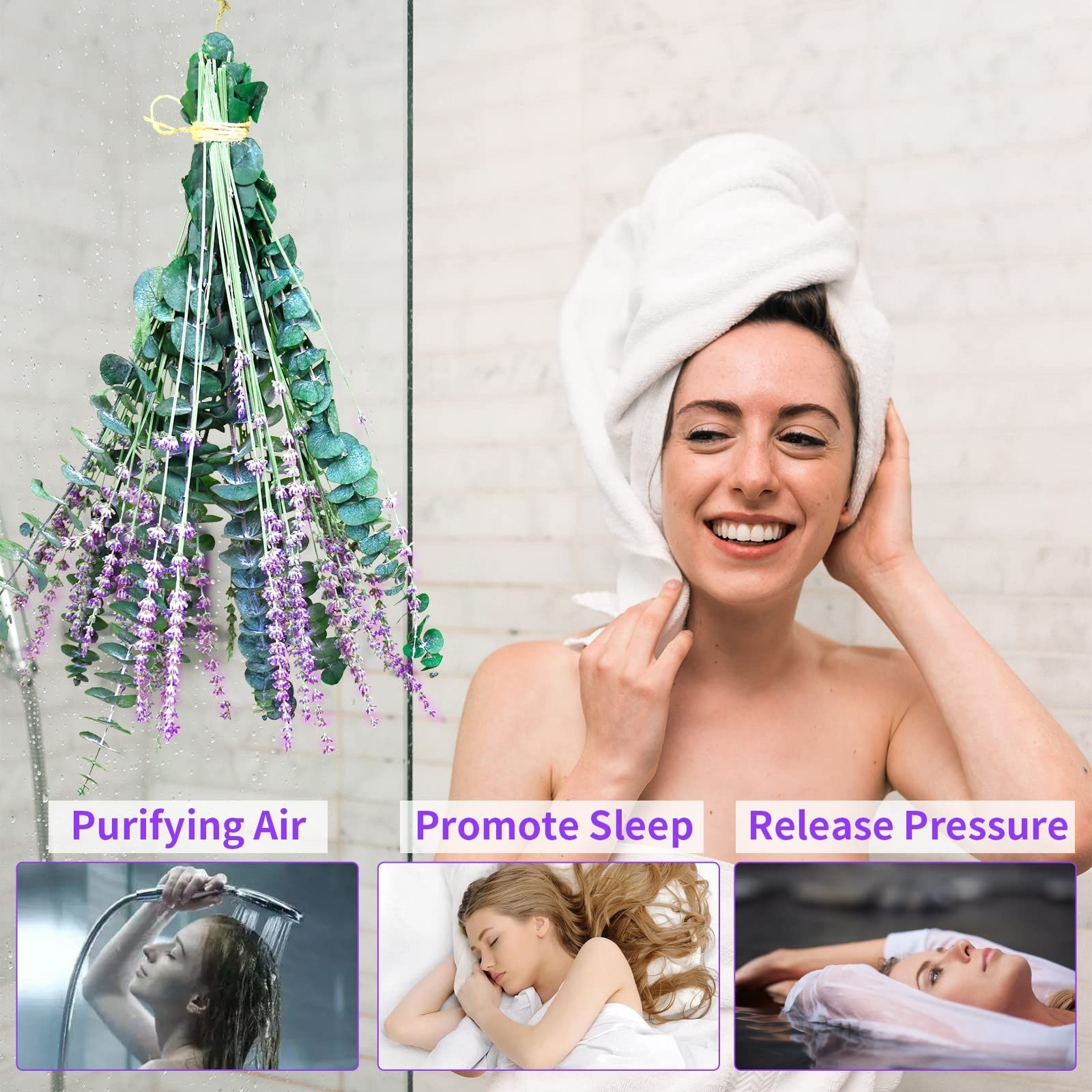 Dried Eucalyptus Stems & Lavender Flowers 68 Pcs 17” Natural – Shower Decor