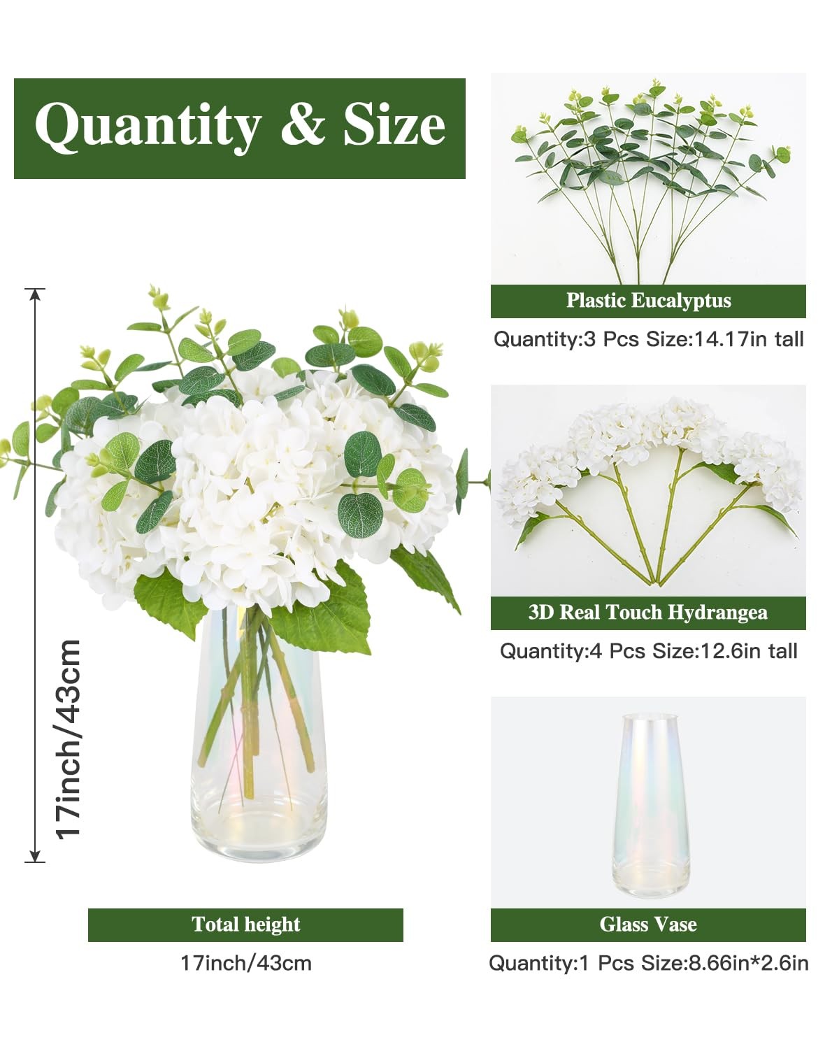 4pcs Fake Hydrangea with Vase -3D Real Touch Faux Hydrangea Flowers and 3pcs …