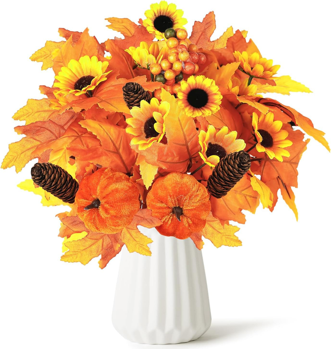 2PCS Fall Artificial Flowers Decoration Maple Leaf Stem Pumpkin Branch Sunflower