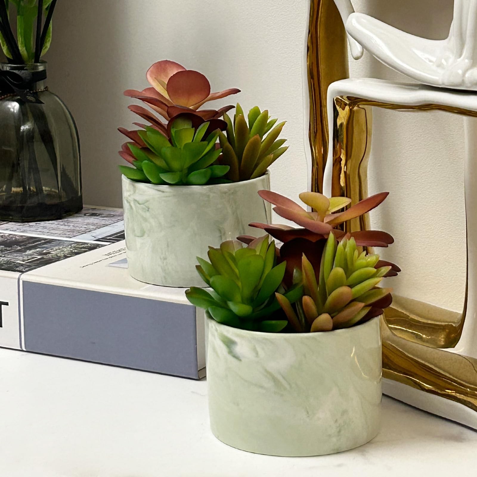 Artificial Plants Cute Colourful Succulents in Ceramic Planter Fake Plant Flower