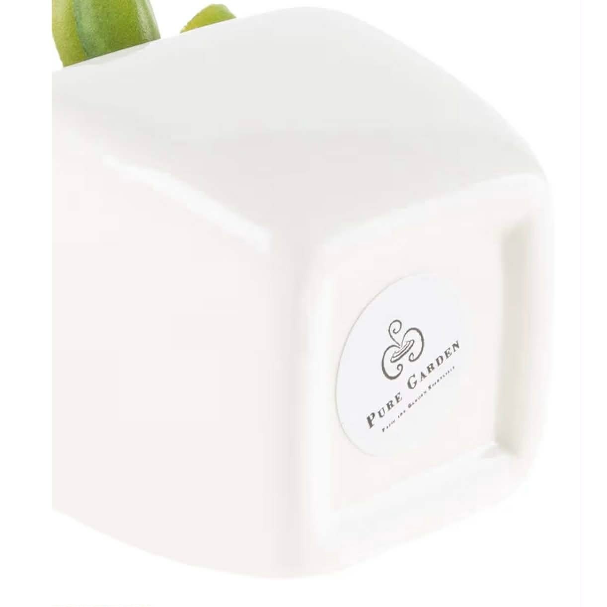 Pure Garden Faux Succulents in White Ceramic Pots Set of 4 Green