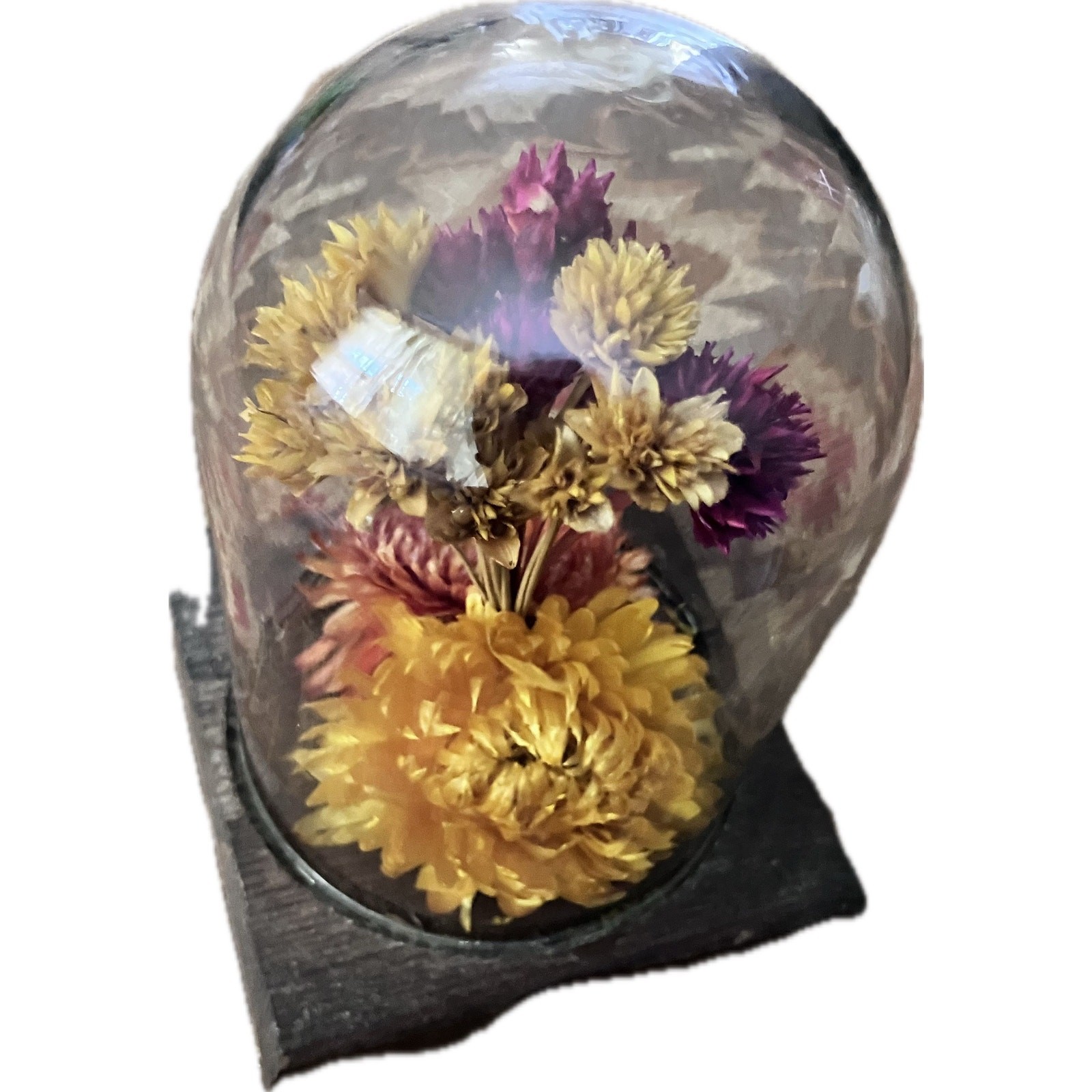 Vintage Leonard Creations Dried Flower Cloche • 1970s • 5” • Maker’s Sticker