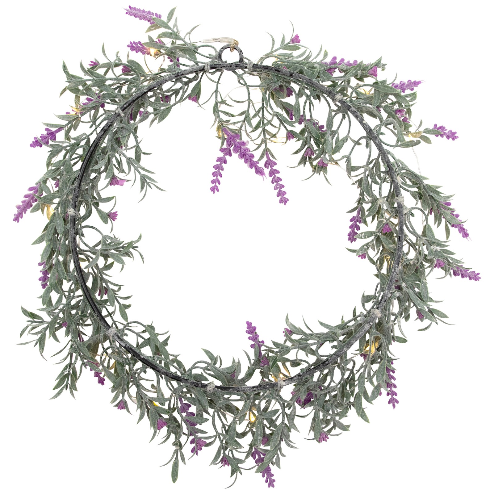 Pre-Lit Lavender Spring Wreath – Battery Operated – 16″ – White LED Lights