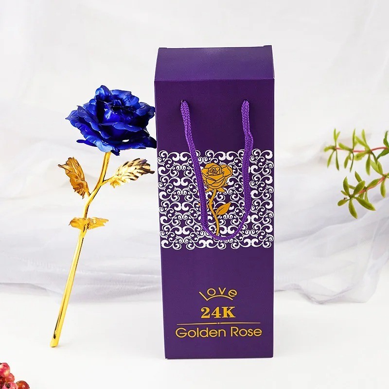 24k Gold Plated Foil Rose Flower Long Stem Dipped New Year Xmas Gift For Her