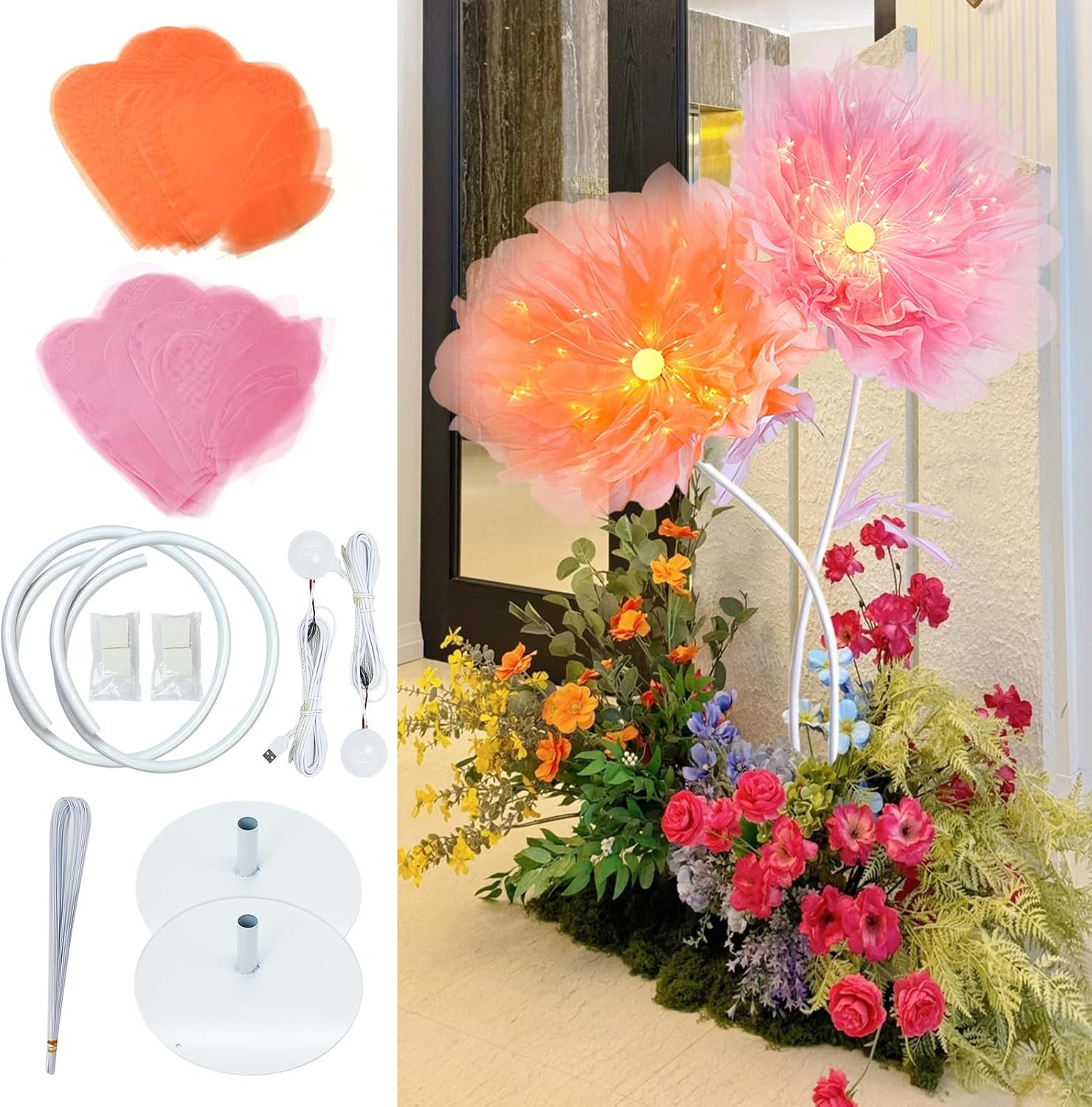 DIY Giant Peony Flower Kit with Glowing Core for Wedding & Home Decor