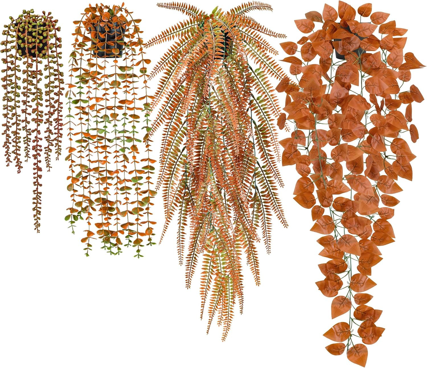 2Pcs Fake Fall Hanging Plants for Home Bathroom Wall Outdoor Decor | Orange Euca
