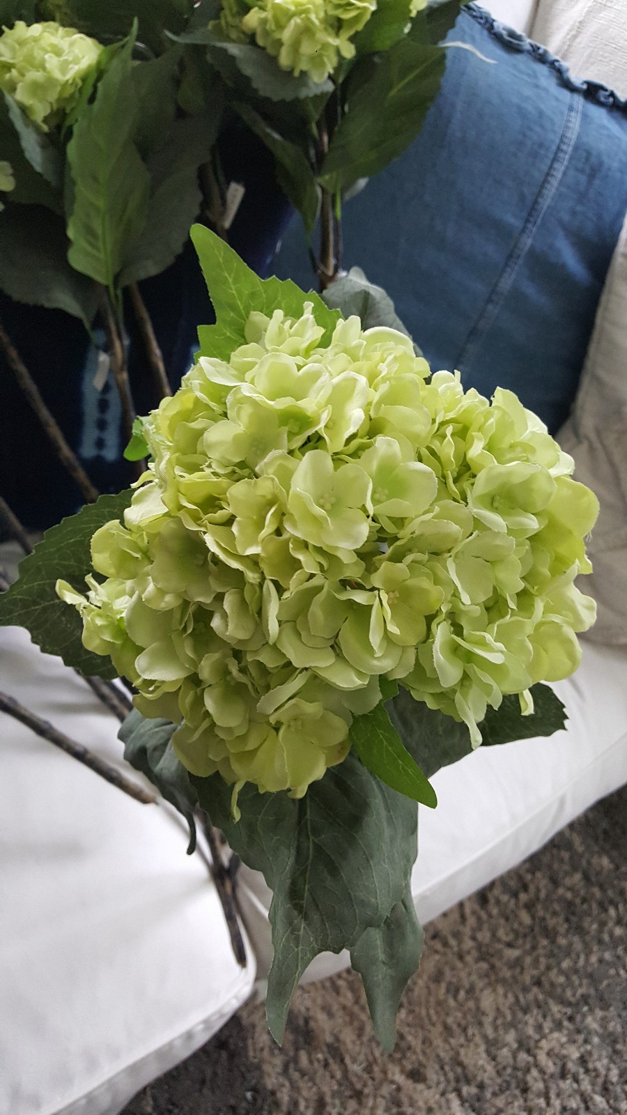Faux Hydrangea Stems Bundle 12 White & Limelight Green 31 Inch