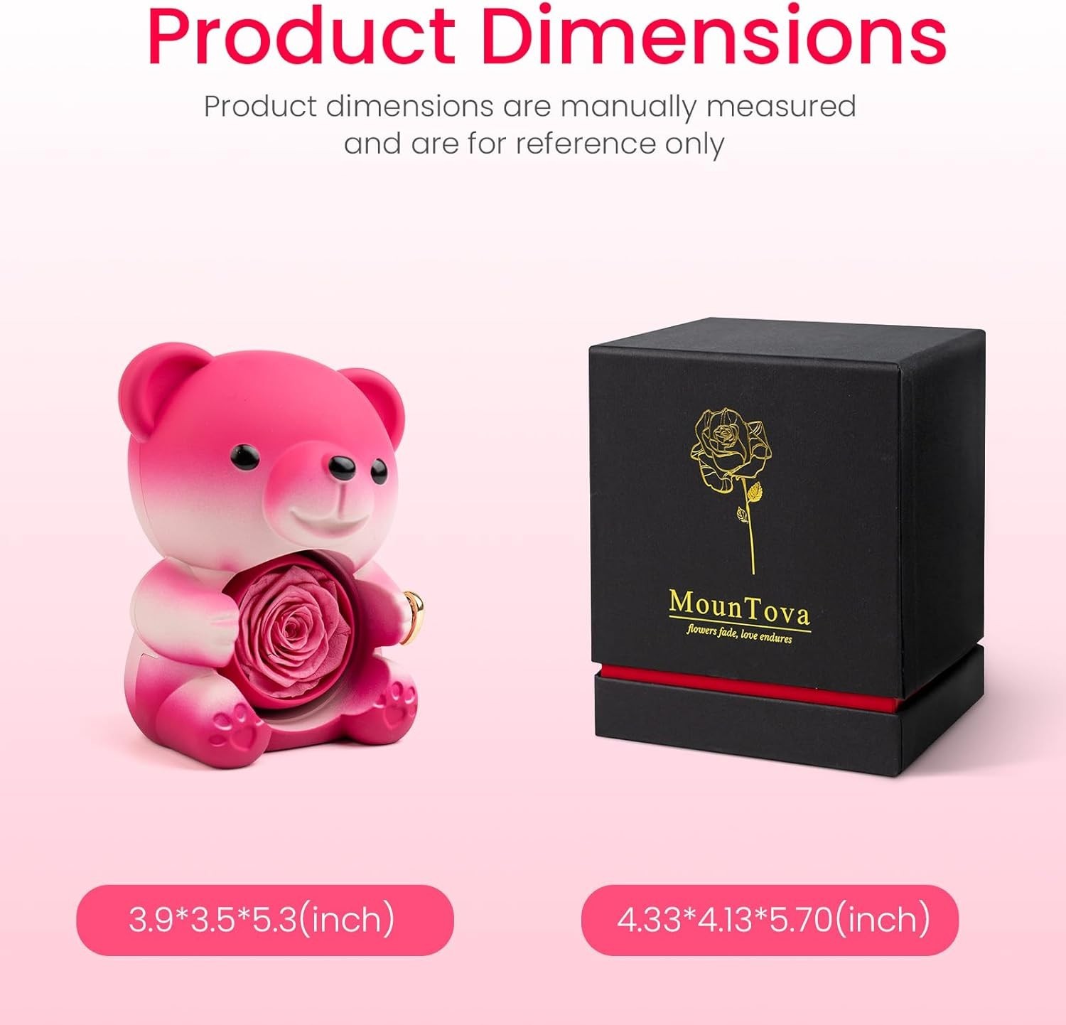 Cute Teddy Bear with Preserved Rose and Necklace, Elegant Bear Roses Gifts with