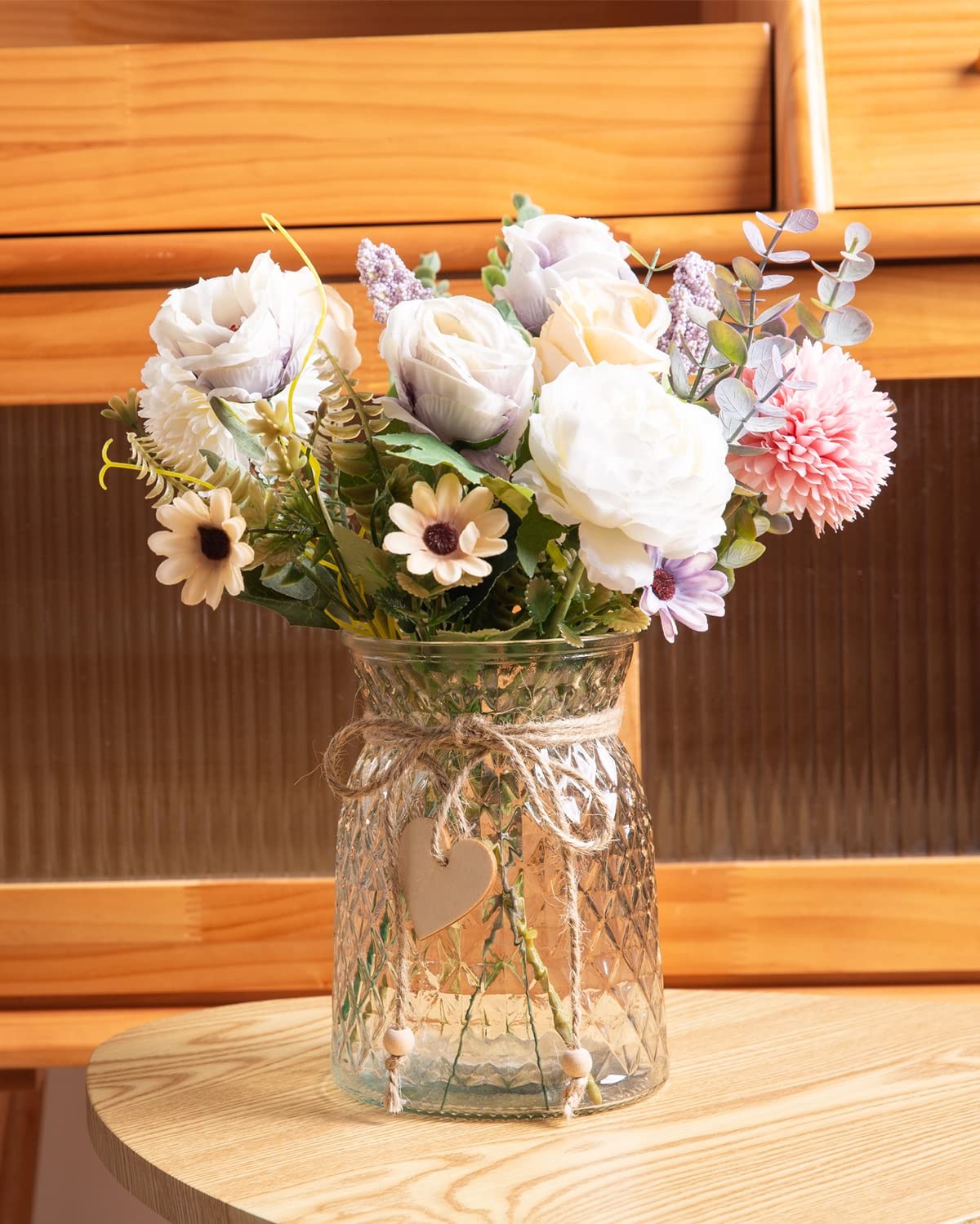 2 Pack Fake Flowers Vase Faux Peony Silk Home Decor Coffee Table Centerpiece