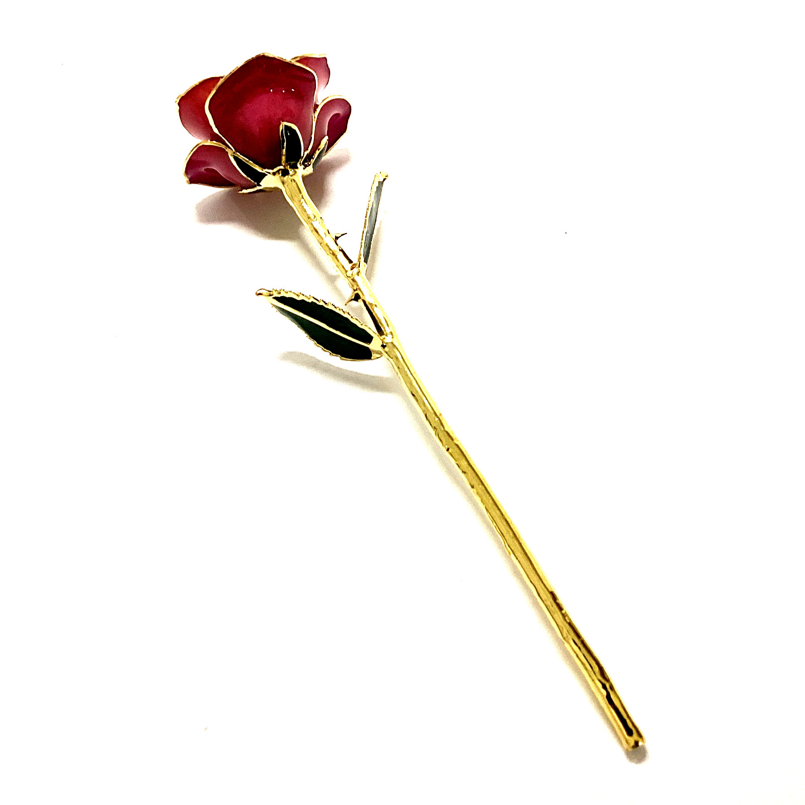 NEW REAL LAQUERED ROSE 24K GOLD PLATED TRIMMING 12″ LONG