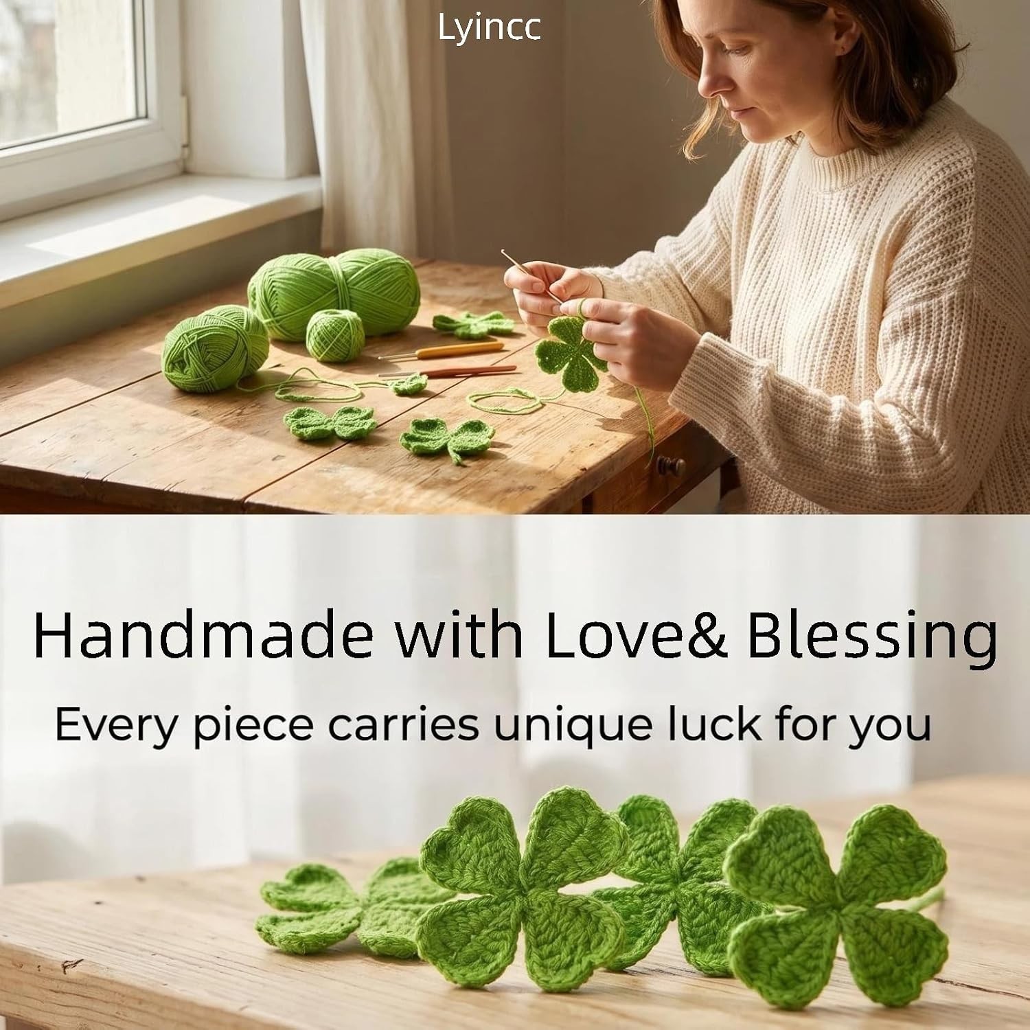 5Pcs Handmade Crochet Four Leaf Clover Bendable Non-Wilt Lucky Decor | Handcr…