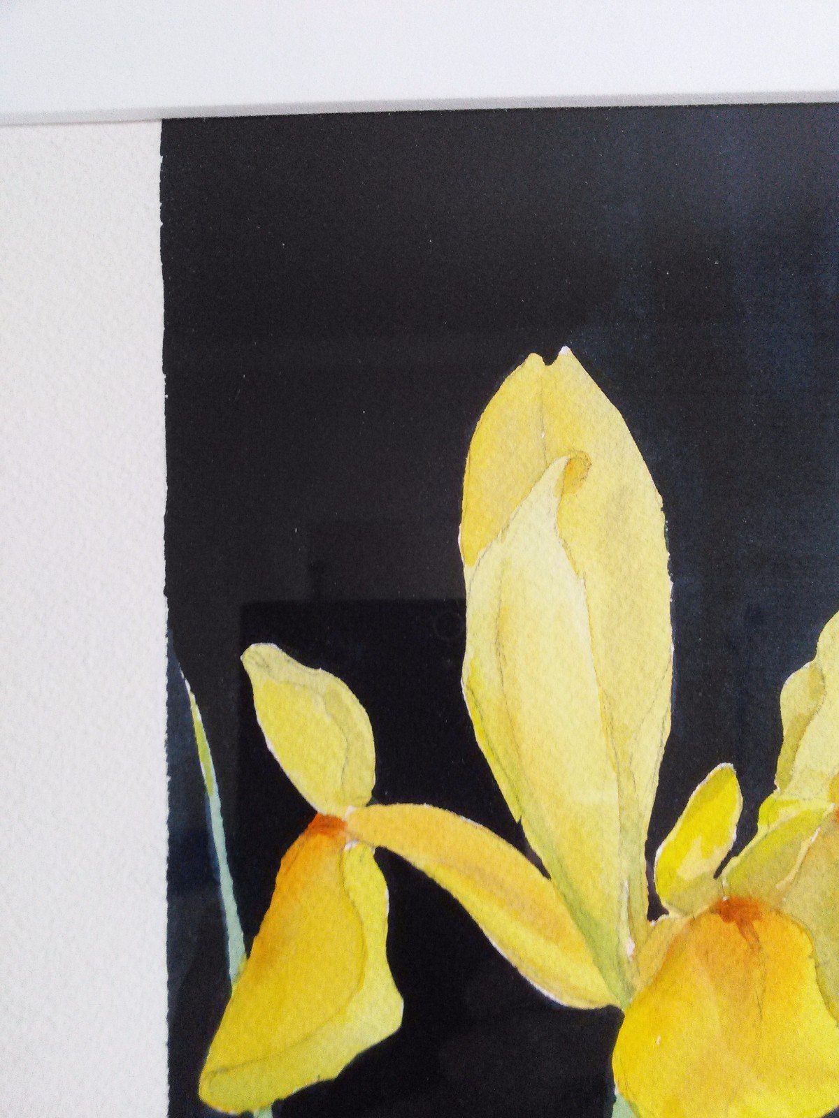 Painting Original Framed Watercolor Yellow Green Flowers Floral Irises Garden US