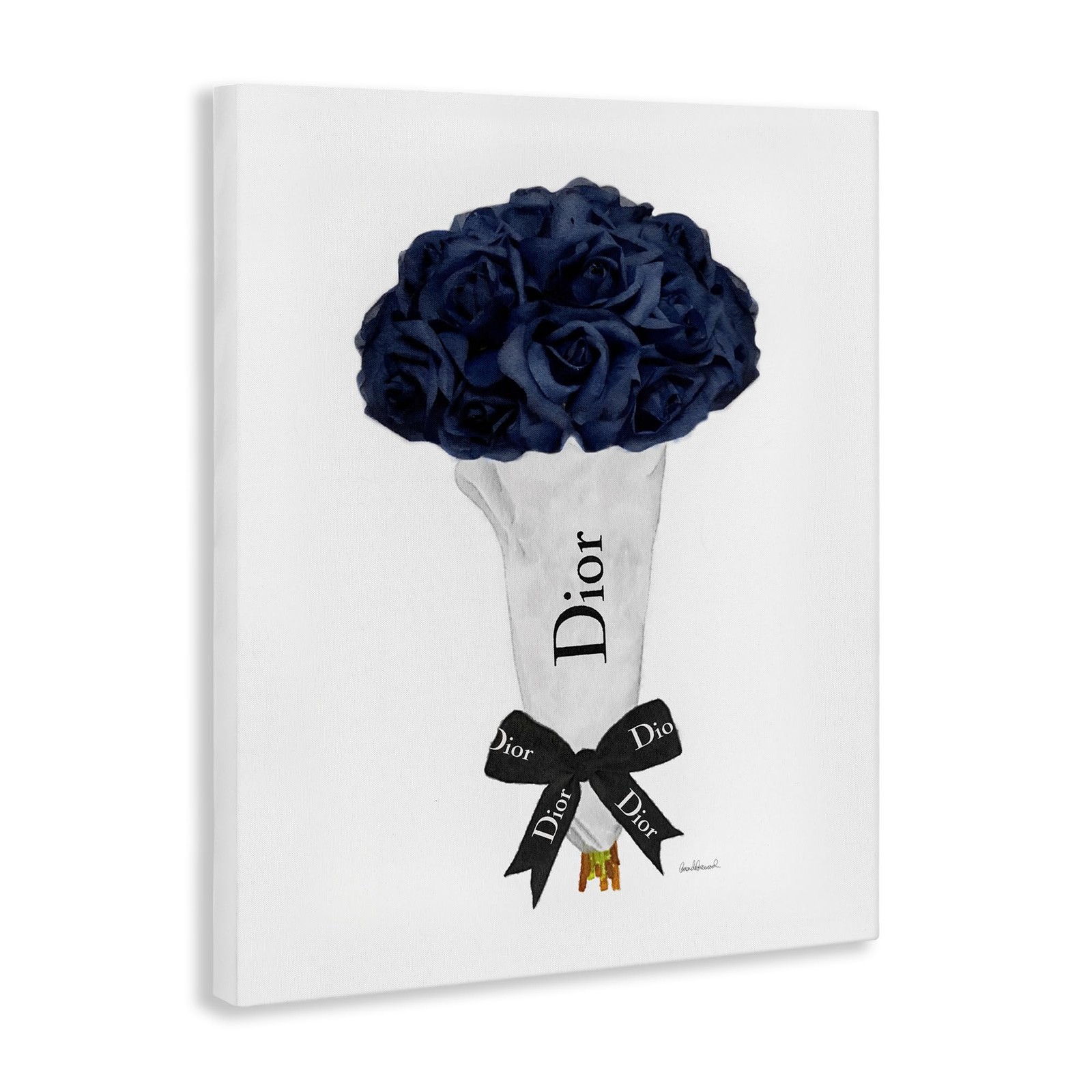 ‘Blue Rose Floral Bouquet Fashion Glam Bow’, Canvas Art, 16 x 20 Inches, Easy…