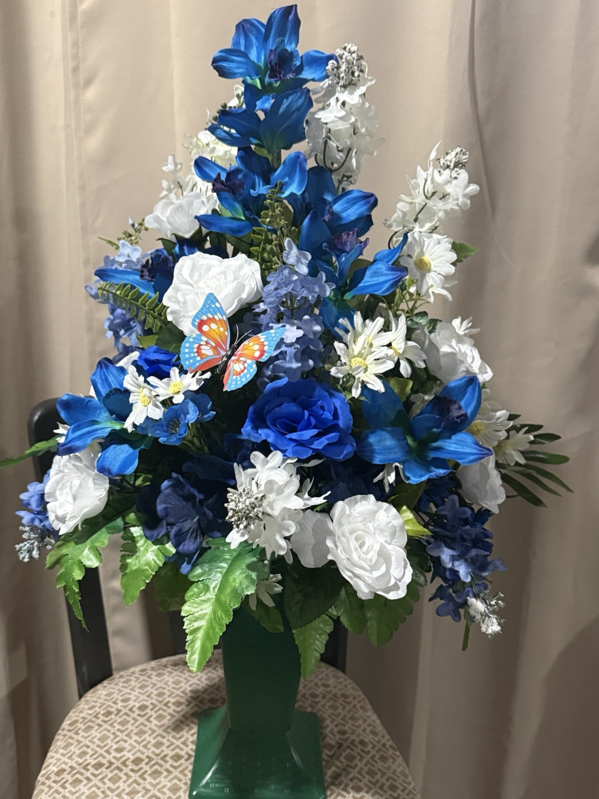 Cemetery Flowers Sympathy Grave Artificial Arrangement For Grave Blue Orchid