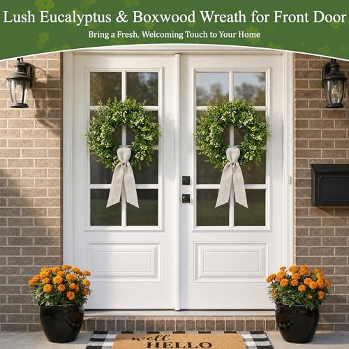 26 Inch Large Artificial Eucalyptus & Boxwood Wreath for Front Door All