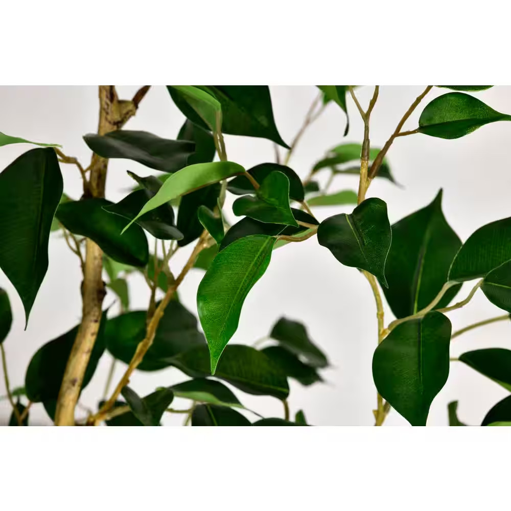 5 Ft. Artificial Ficus Tree in White Decor Pot, Faux Green Plant Indoor Home Dec