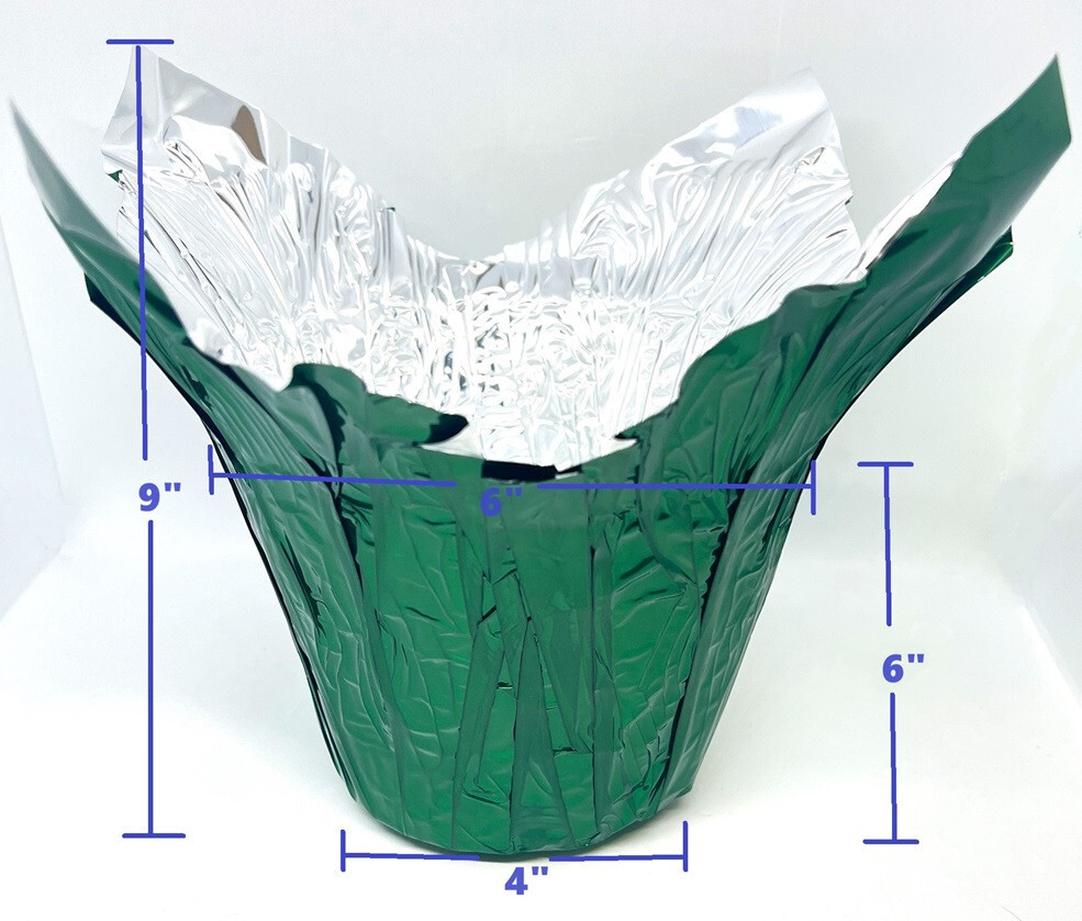 (10) LARGE 6″ FLOWER POT Kwik Covers Wrapper GREEN FOIL Dress Up Your Plants!