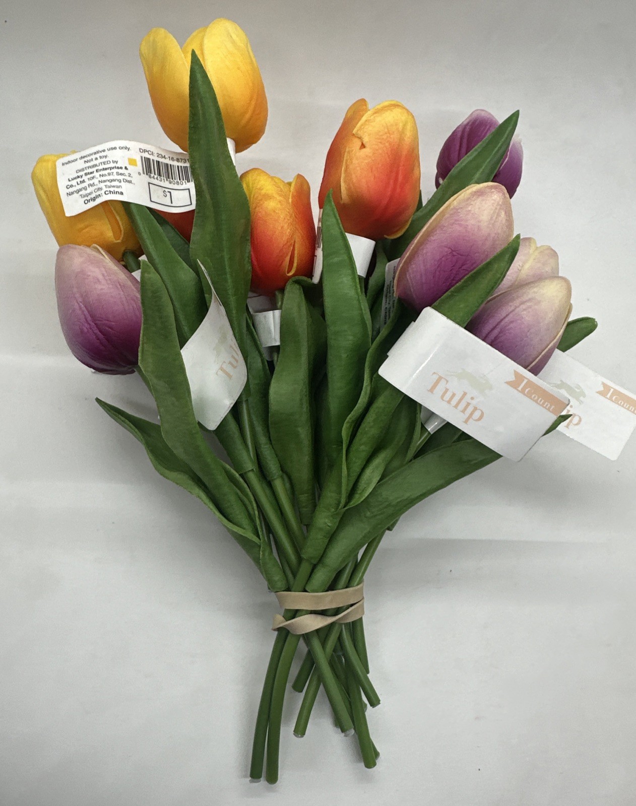 15 Artificial Tulips Flower “Real Touch” Stems w/ Flower & 2 Leaves Assorted