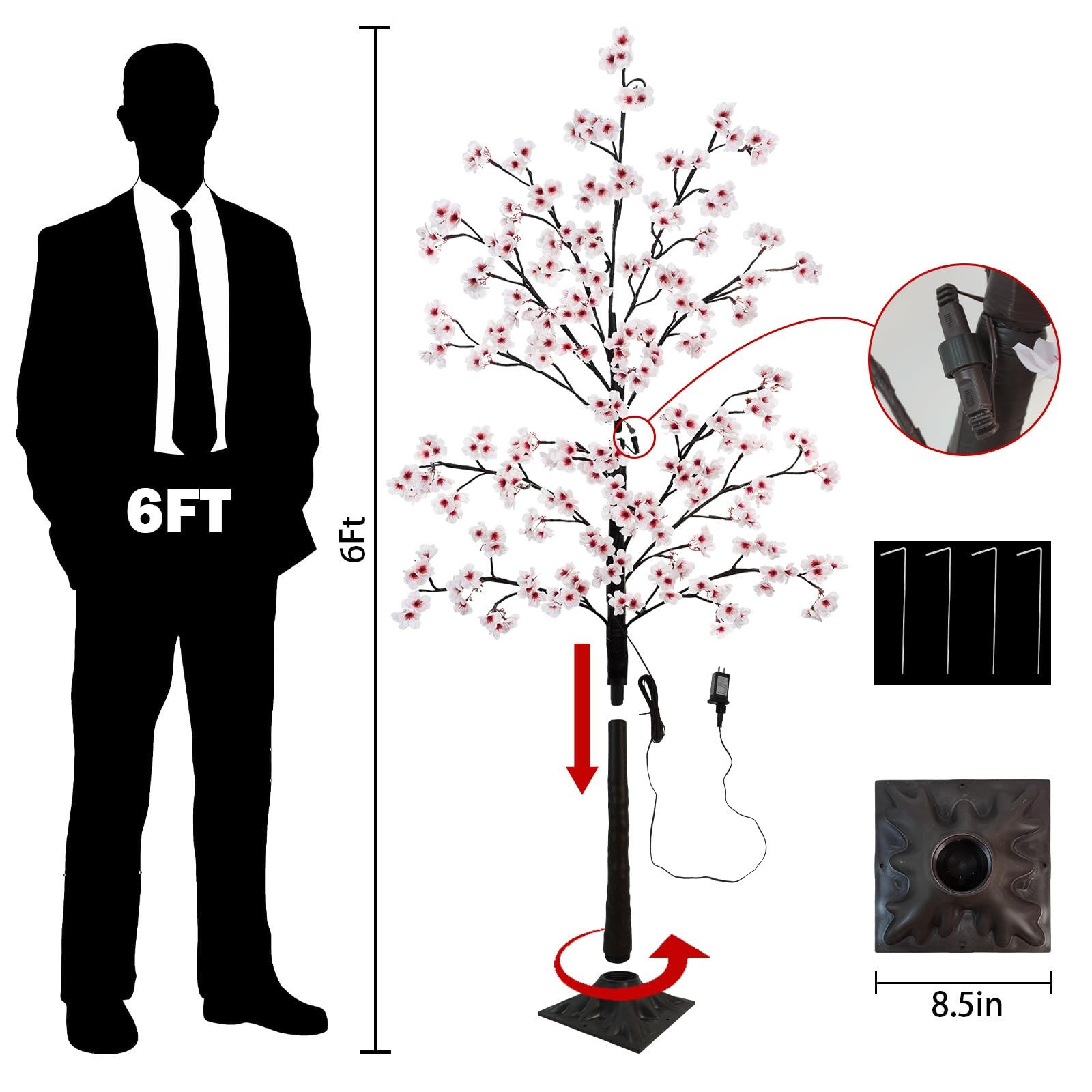 Cherry Blossom Tree, 6FT 96 Fairy Lights Artificial Lighted Tree for Home Ins…