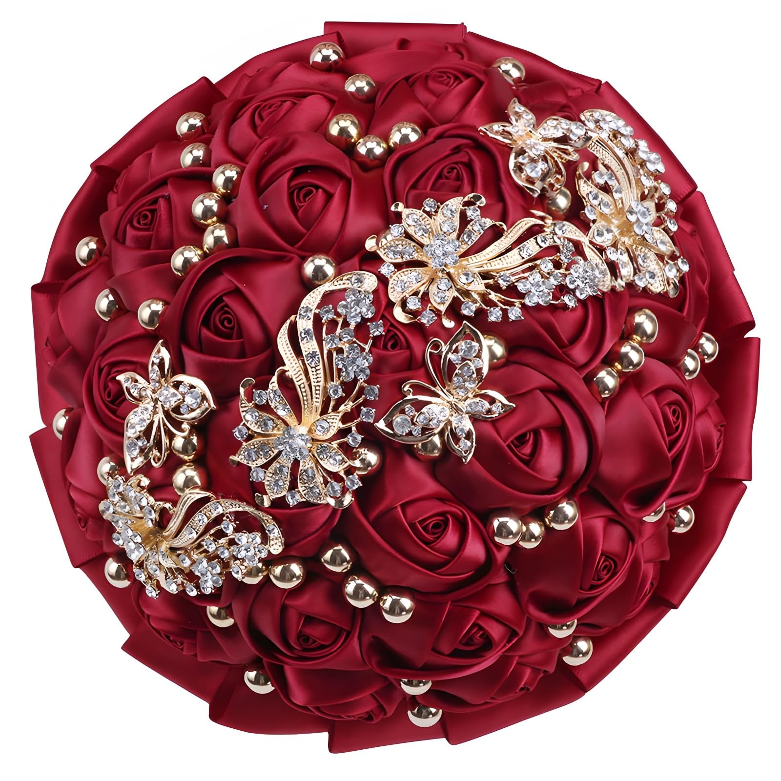 7 Inch Wedding Bouquet Red Satin Flower Bridal Holding Bridesmaid Button Broo…