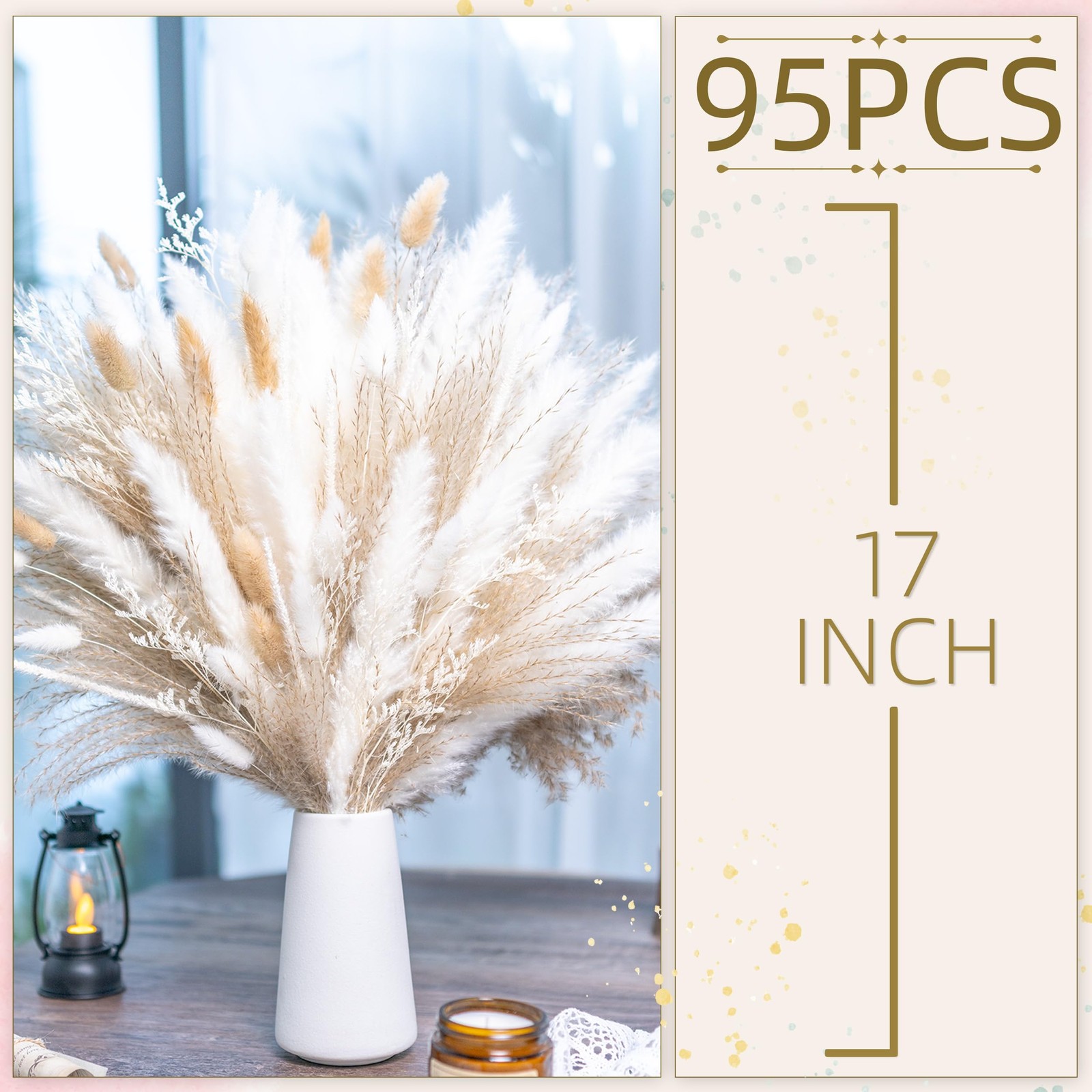 95 PCS Natural Pampas Grass Decor Bouquet | Boho Dried Floral Arrangement Cen…