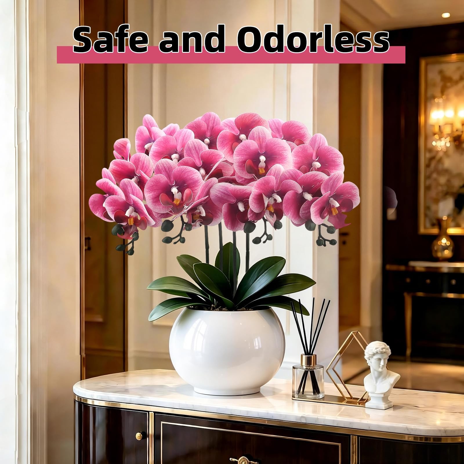4Pcs Artificial Orchid Faux Phalaenopsis Fake Flowers Stem Real Touch for Hom…