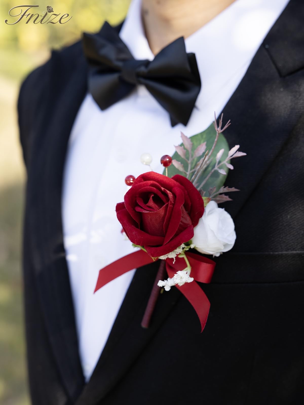 Red Silk Wrist Corsage Boutonniere Set Faux Rose Peony Wedding Prom Party