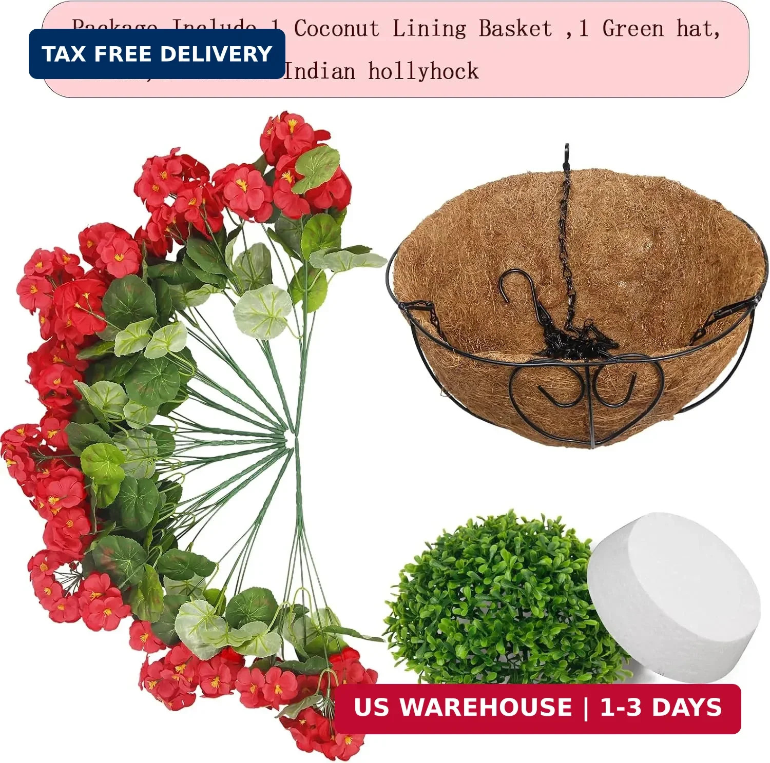 Artificial Flowers for Outdoors with Hanging Basket 12 Pcs Silk Red Geraniums Ar